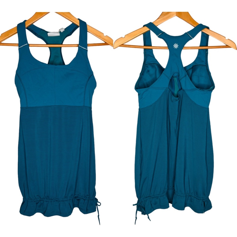 Athleta Built-in Bra Active Shirt. Teal Striped. Size Small.